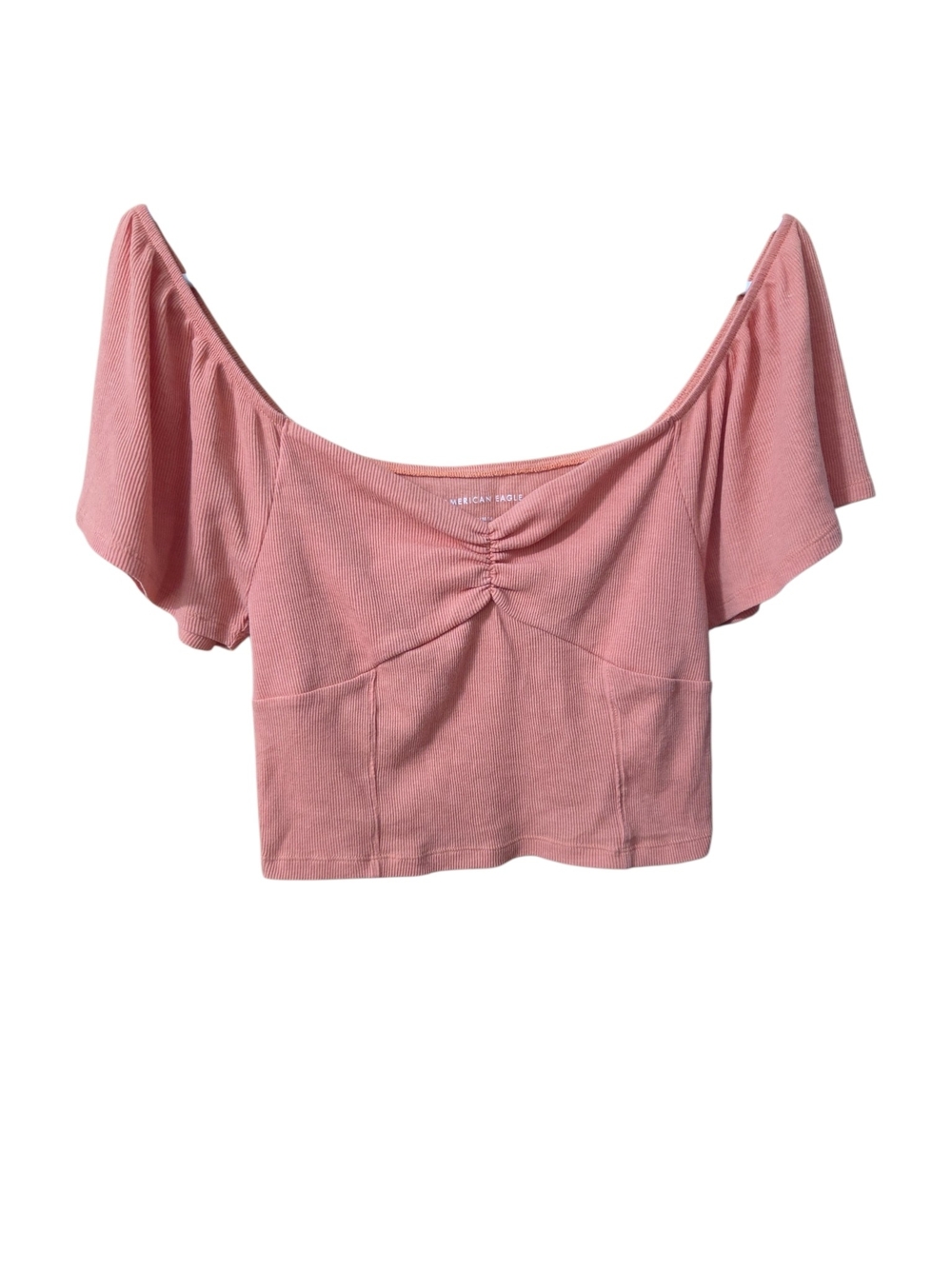 American Eagle Outfitters Dusty Pink Off-Shoulder Ruched Crop Top